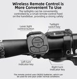 ROCKBROS remote control for bike lights with laser and indicator buttons.