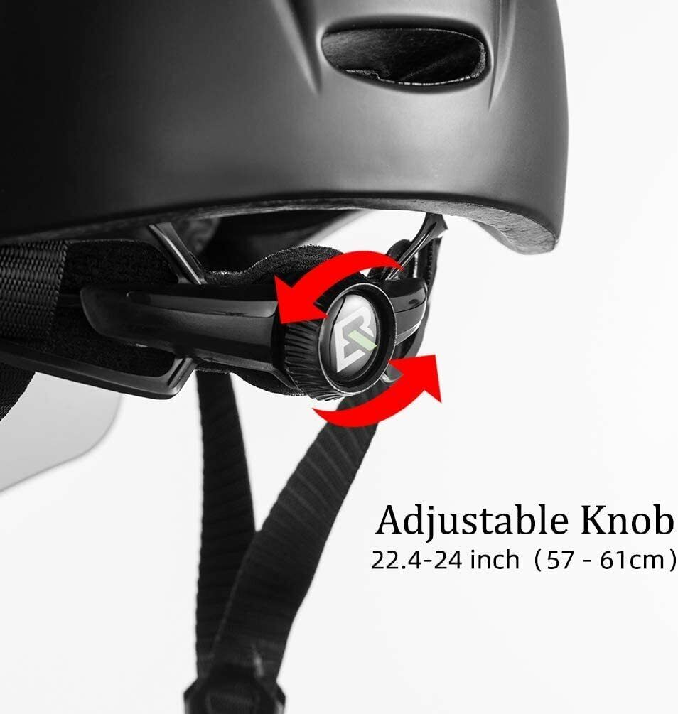 ROCKBROS cycling helmet adjustable knob for secure fit, size range 22.4-24 inches.