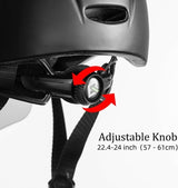 ROCKBROS cycling helmet adjustable knob for secure fit, size range 22.4-24 inches.