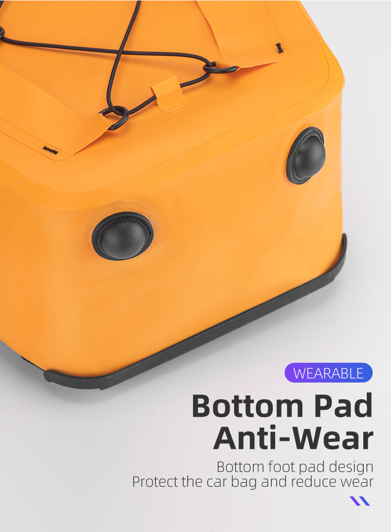 Orange ROCKBROS saddlebag featuring anti-wear bottom pad for durability.