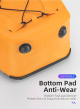 Orange ROCKBROS saddlebag featuring anti-wear bottom pad for durability.