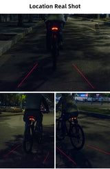 ROCKBROS rear light on bike saddle with laser warning lines for nighttime visibility