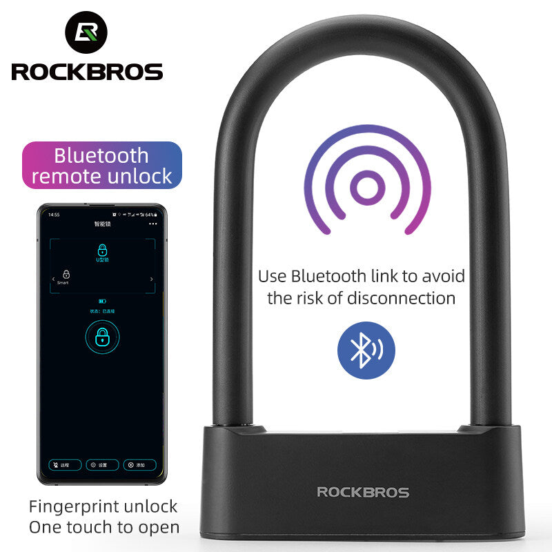 ROCKBROS bike lock featuring Bluetooth remote unlock and fingerprint access