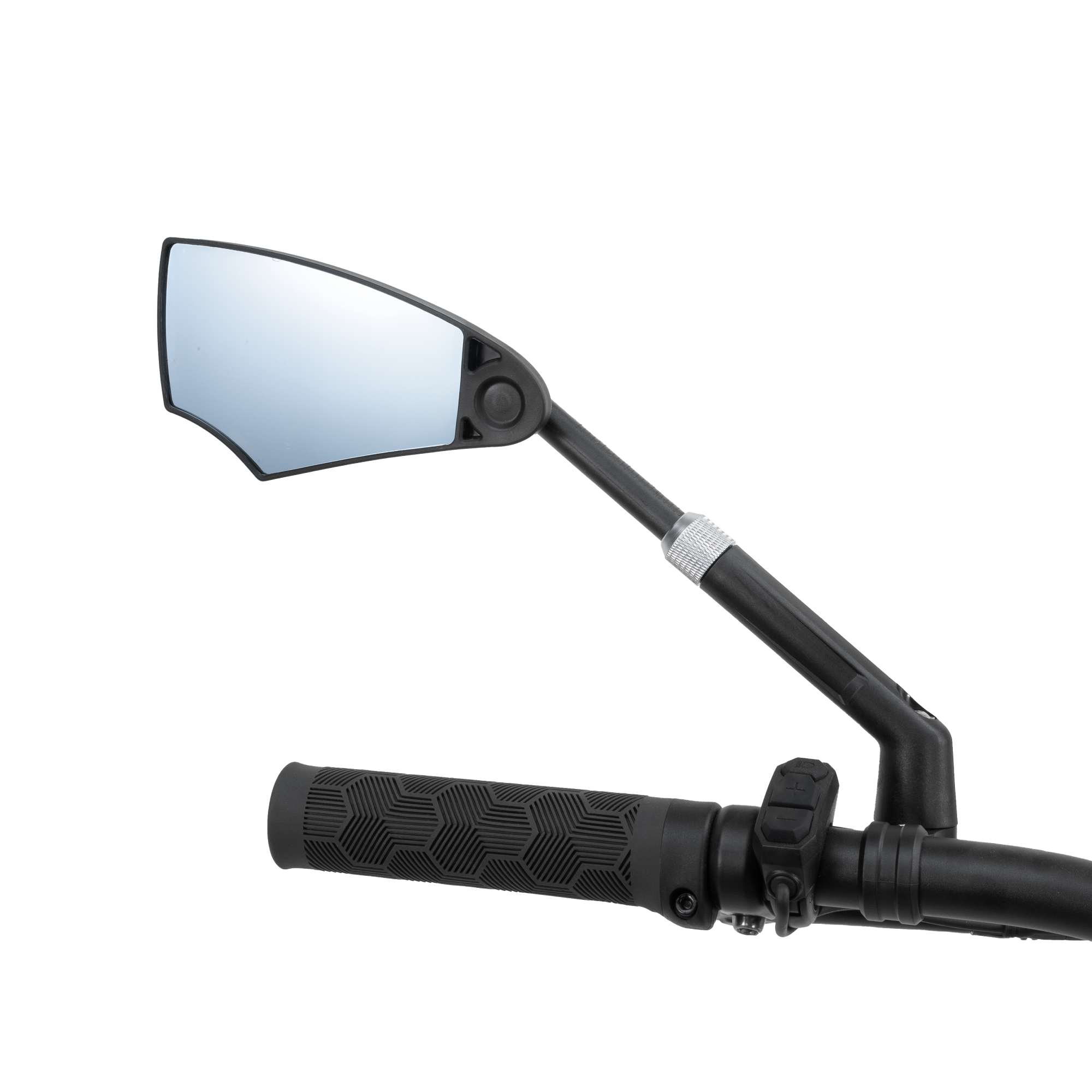 Left bike mirror with adjustable angle for improved visibility and safety.