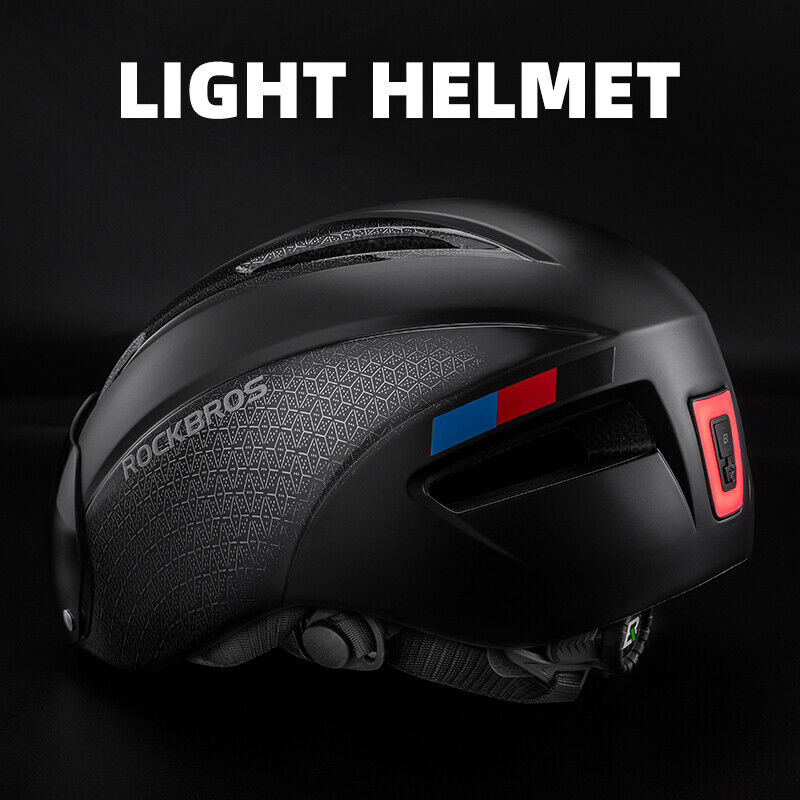 ROCKBROS lightweight black cycling helmet with stylish red and blue accents