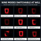 Nine cycling helmet tail light modes: bright, strobe, flash, and more for visibility.