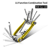11-function bike repair tool with silver and yellow design