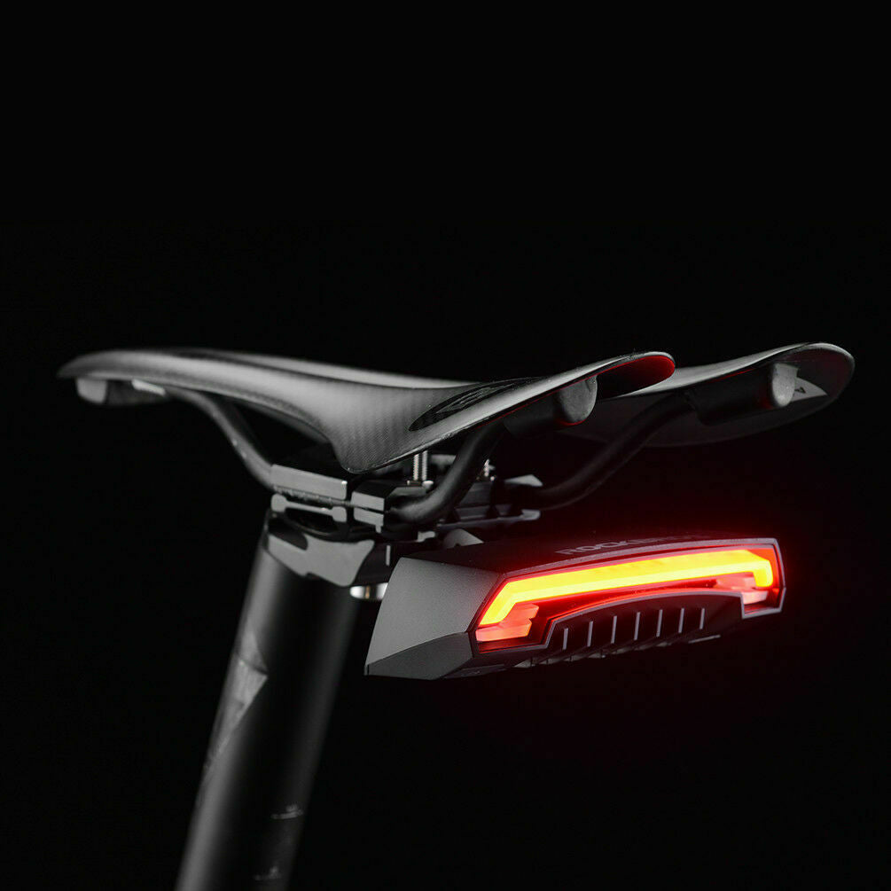 ROCKBROS rear bike light installed on saddle for nighttime safety