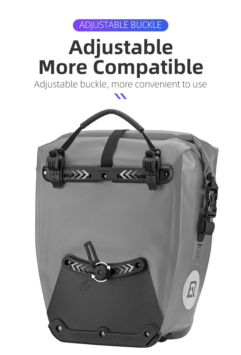 Gray ROCKBROS adjustable bicycle saddlebag with convenient buckle design.