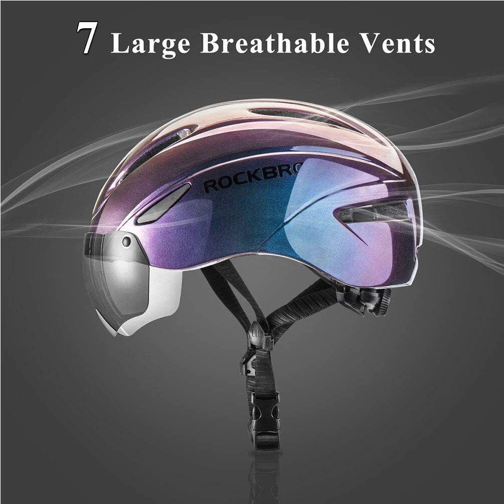 ROCKBROS cycling helmet featuring 7 large vents and removable goggles for ventilation.