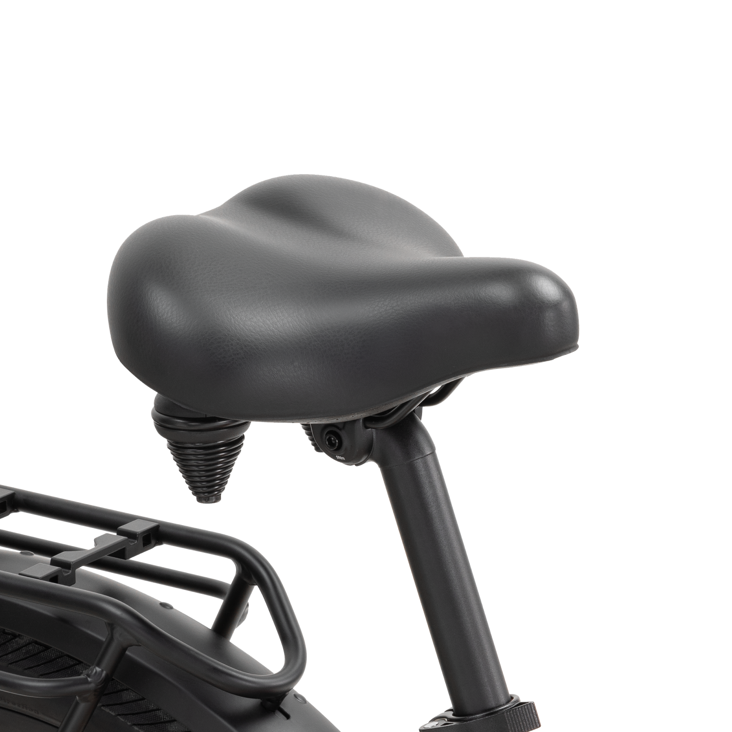 Ergonomic black bike saddle with double springs and gel padding for ultimate comfort