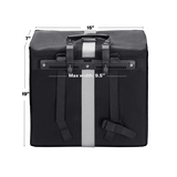 Rear view of Velotric black pannier bag showing adjustable straps and width measurement