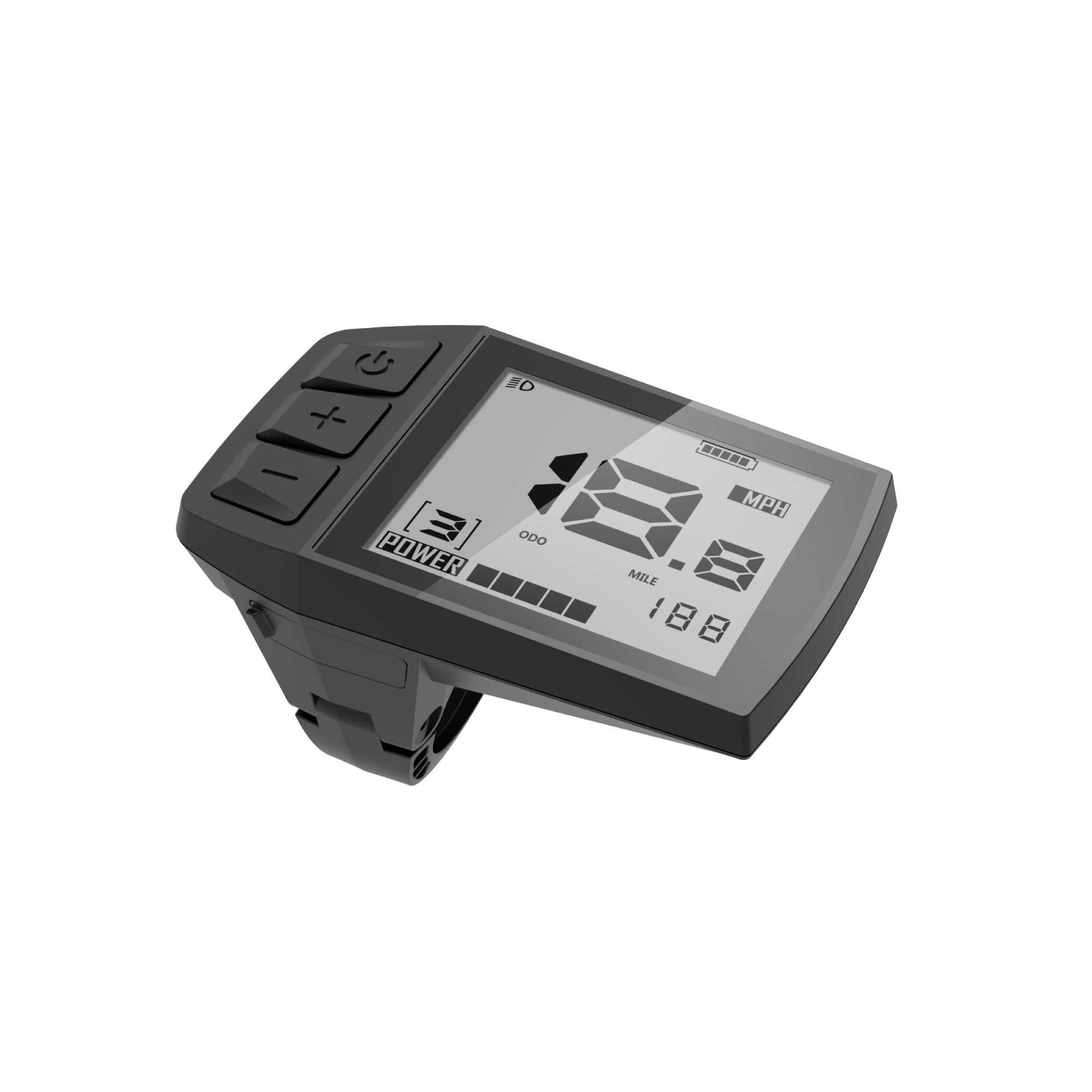Electric bike digital display showing battery and speed metrics