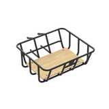 Durable black front bike basket with bamboo lining