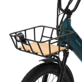 Sturdy bike front basket with bamboo base and built-in light