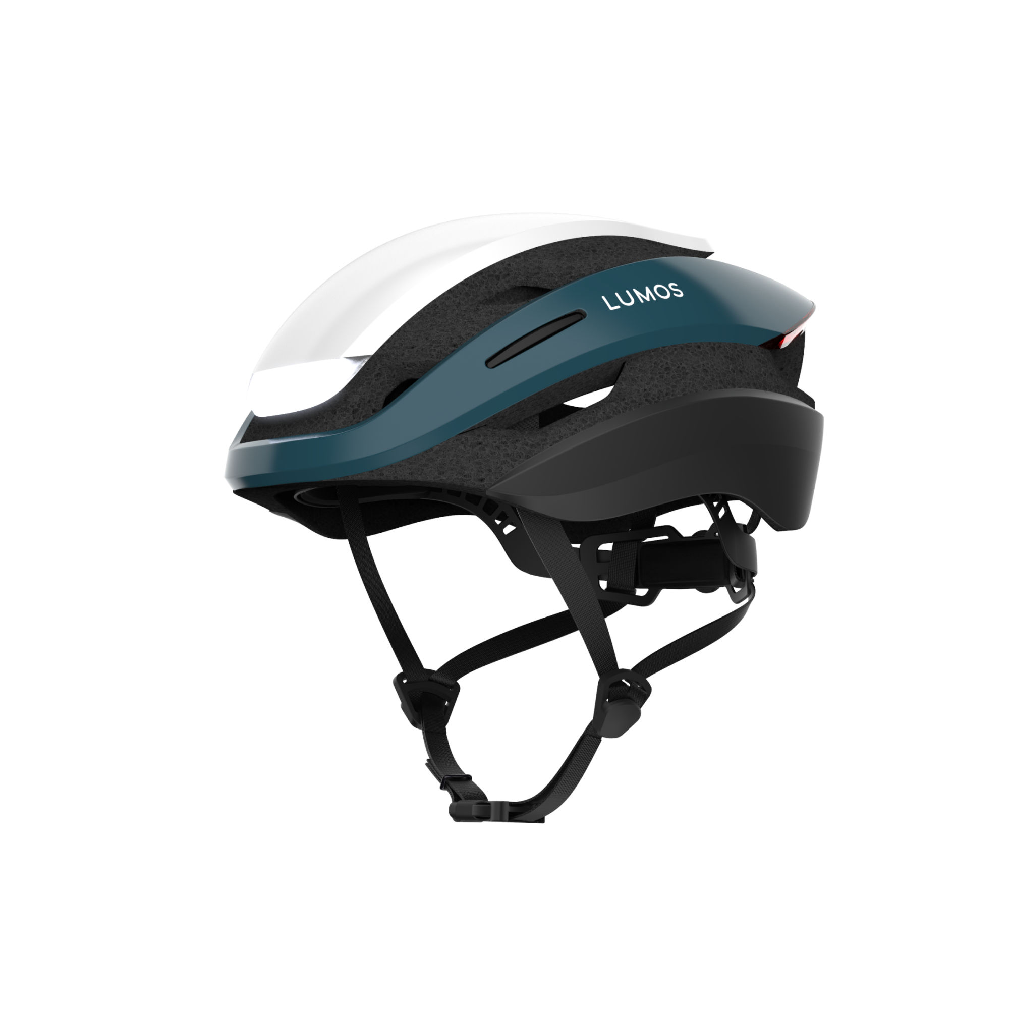 Teal and black Lumos Ultra Standard Helmet with integrated safety light.