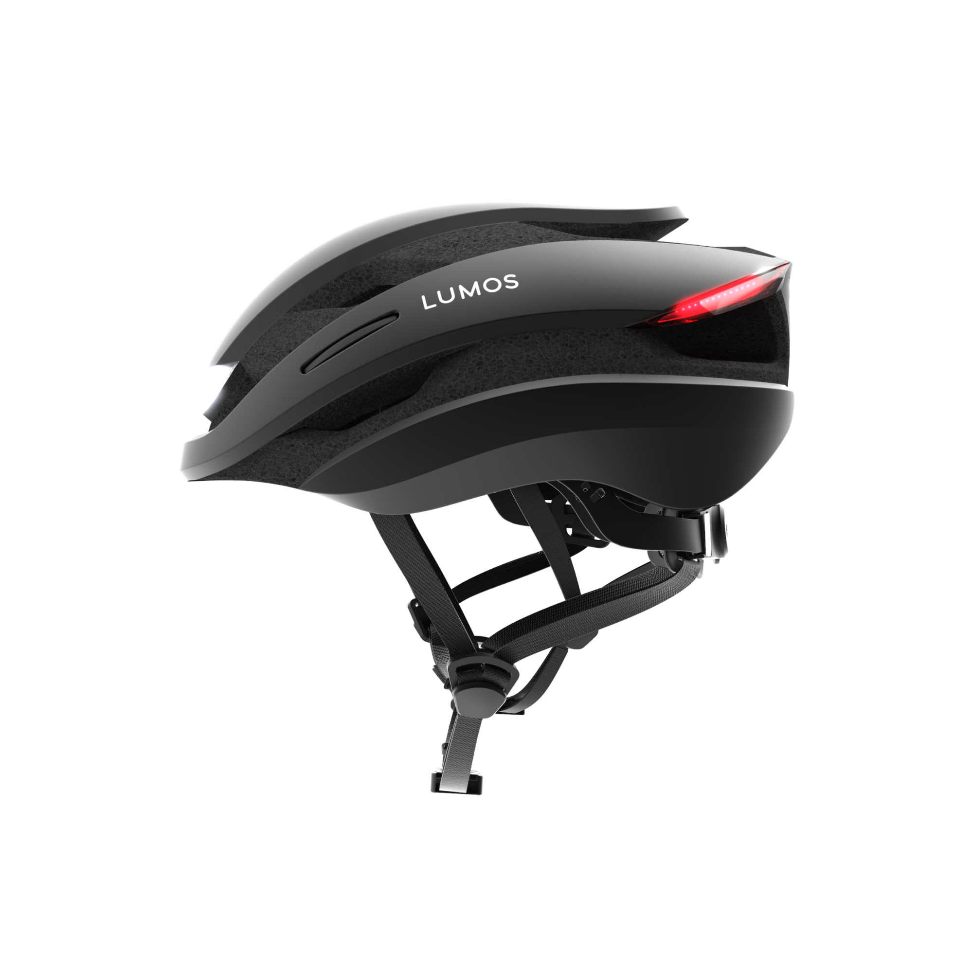 Side view of Lumos Ultra Standard Helmet in black with integrated rear safety light.