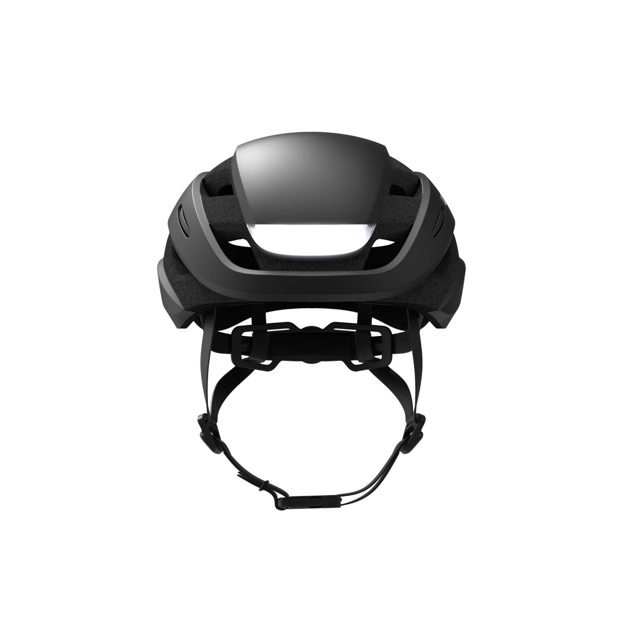 Front view of Lumos Ultra Standard Helmet in sleek black with safety light.