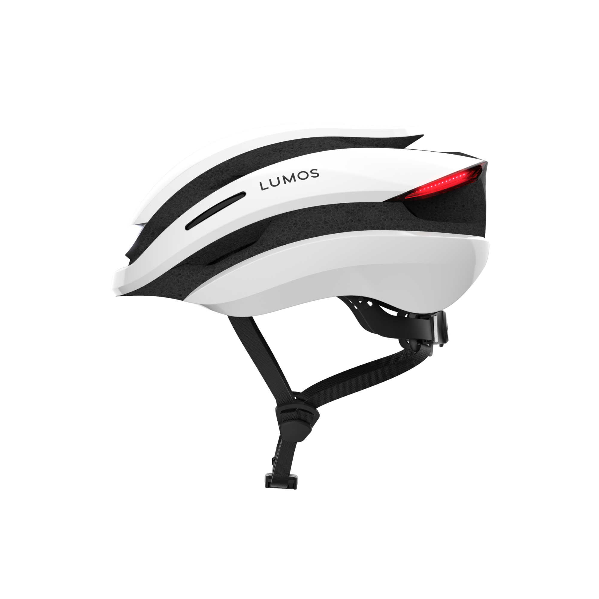 Lumos Ultra Standard Helmet in white and black with rear safety light and adjustable straps.