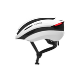 Lumos Ultra Standard Helmet in white and black with rear safety light and adjustable straps.