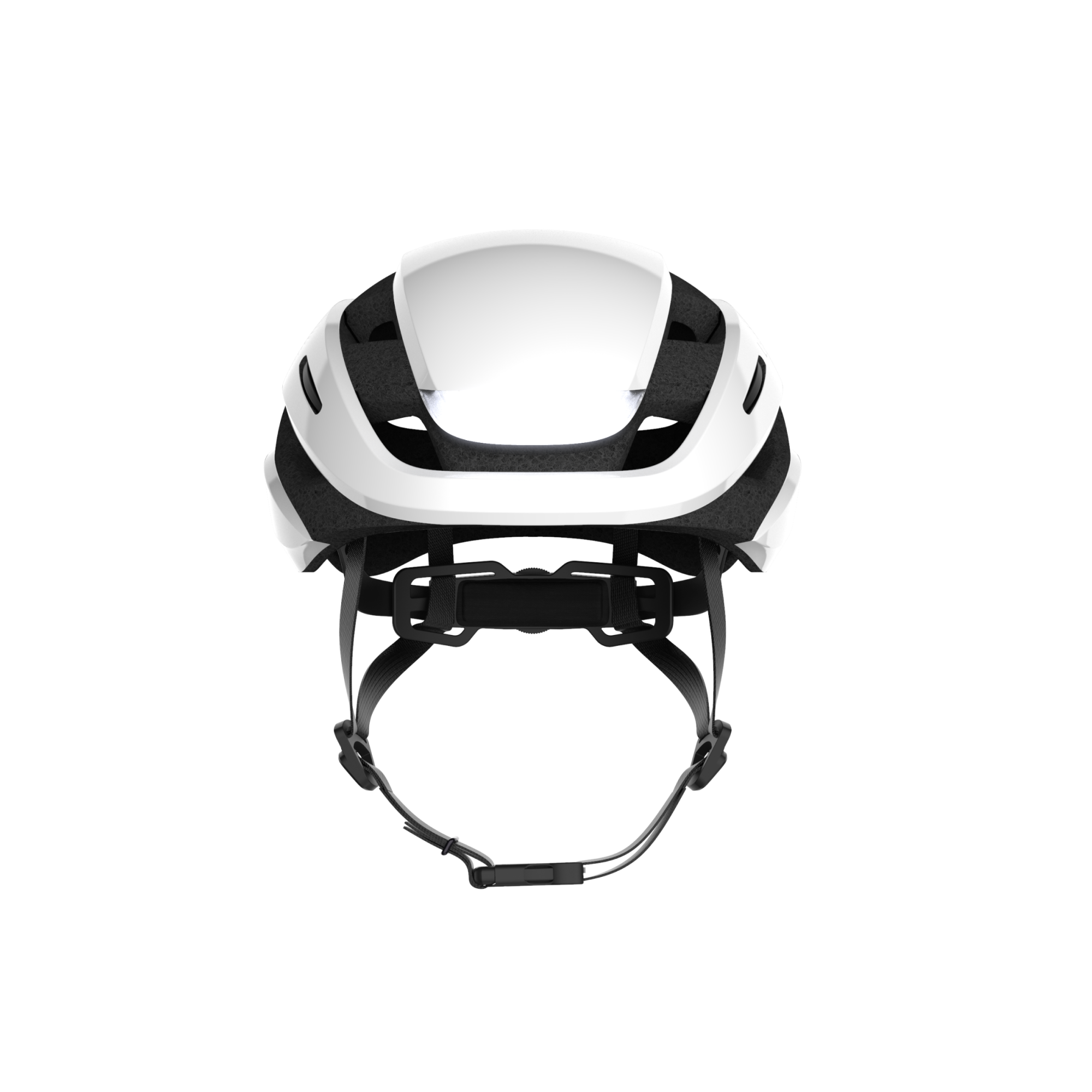 Front view of Lumos Ultra Standard Helmet in white and black with adjustable straps.