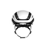Front view of Lumos Ultra Standard Helmet in white and black with adjustable straps.
