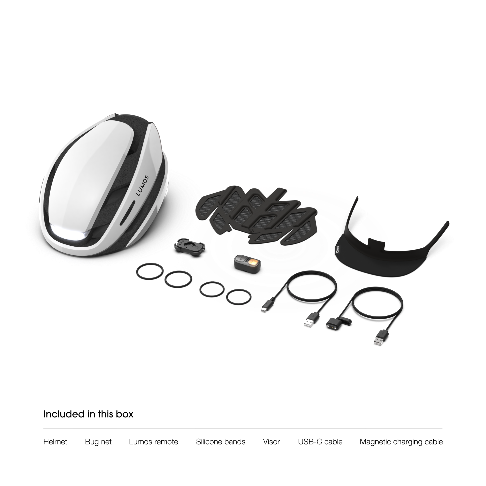 Lumos Ultra Helmet Bundle with helmet, visor, remote control, and charging accessories.