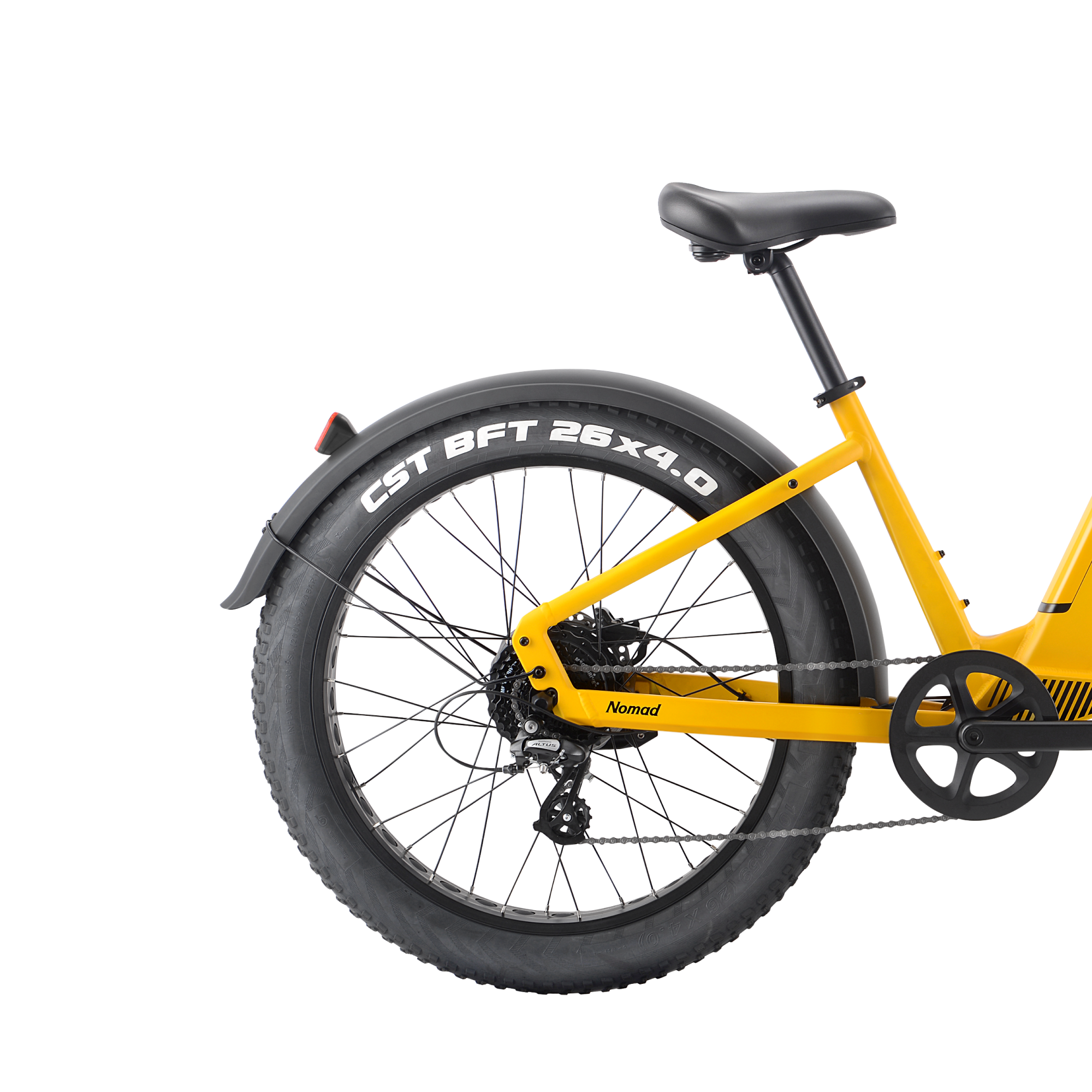 CST BFT 26x4.0 electric bike tire on Velotric Nomad 1 yellow bicycle