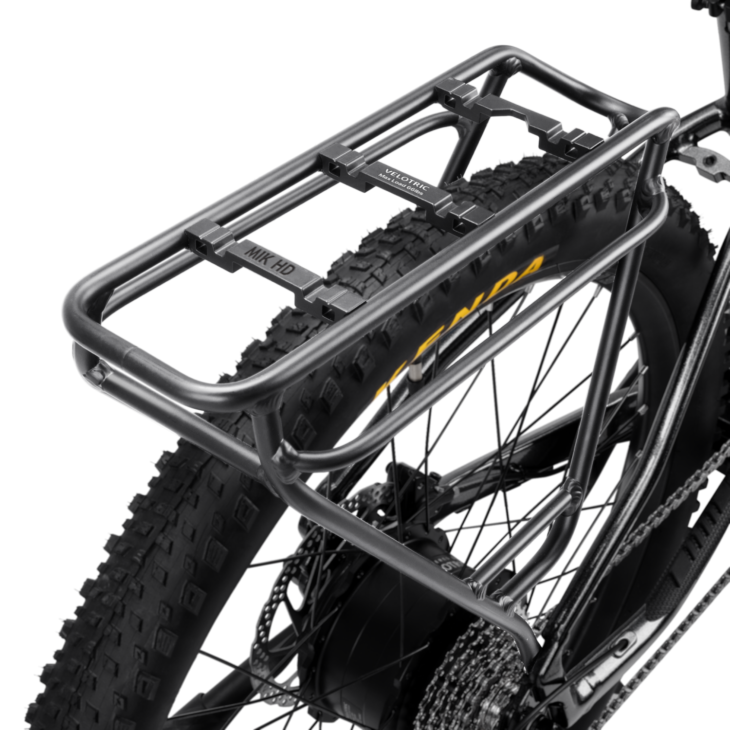 Rear cargo rack on Velotric Summit 1 e-bike for enhanced carrying capacity