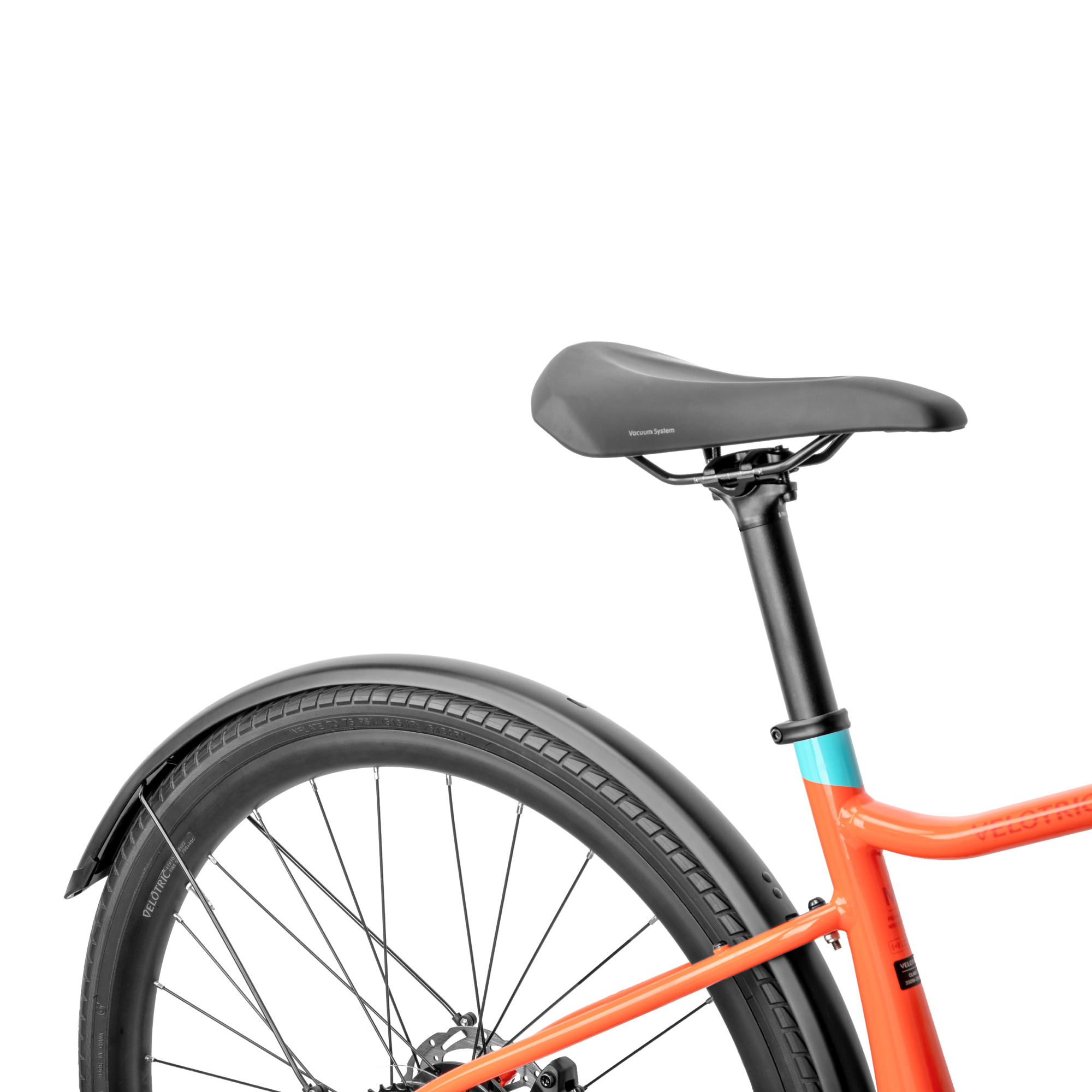 Close-up of Velotric T1 Series fender and seat on an electric bike