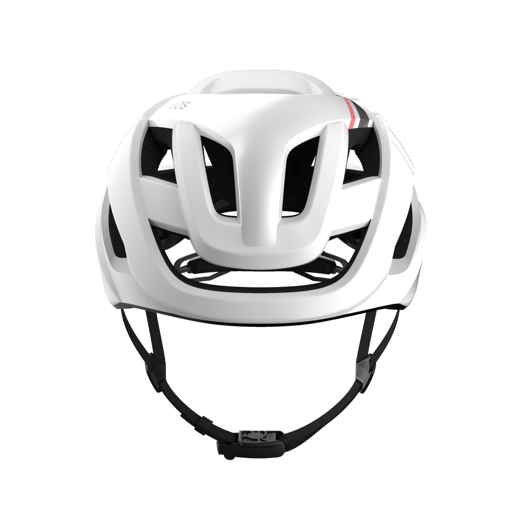 Lumos Ultra Fly Pro white road bike helmet front view with large ventilation slots.