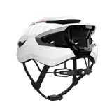 Lumos Ultra Fly Pro white road bike helmet side view with ventilation and adjustable strap.