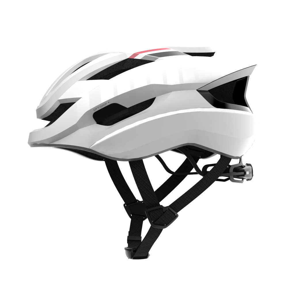 Lumos Ultra Fly Pro white road bike helmet with sleek design and ventilation slots.