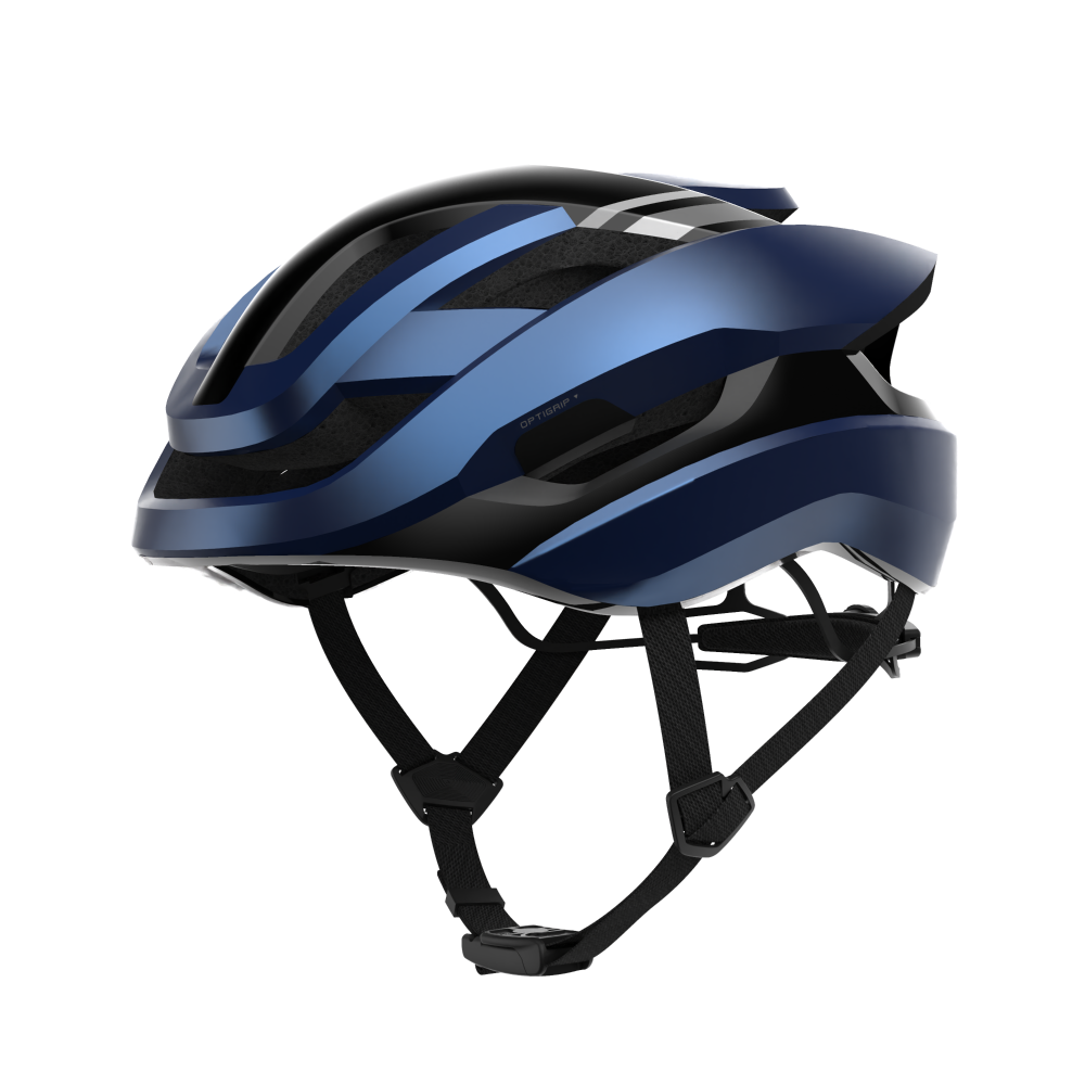 Lumos Ultra Fly Pro blue road bike helmet with aerodynamic design and adjustable straps
