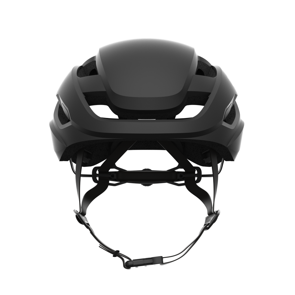 Front view of Lumos Ultra Fly helmet in matte black with ventilation features.